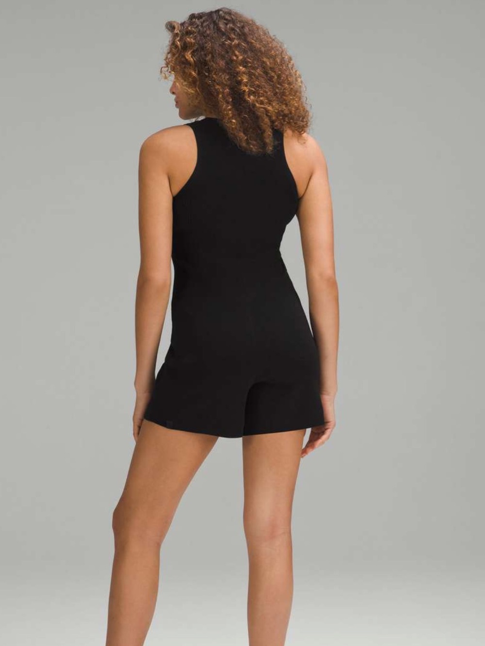 Unworn!! LULULEMON L Black Romper Tight-Fit Knit Bodysuit Shorts Sleeveless Ribb - Picture 1 of 8
